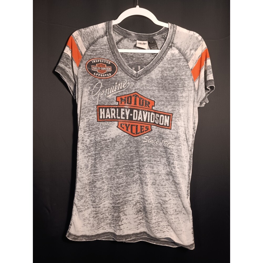 Harley Davidson Women’s Medium V‑Neck T‑Shirt Paper Thin Bling Graphic Tee VTG - Picture 2 of 6